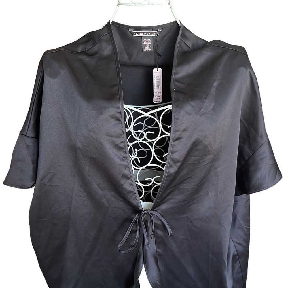 NWT Victoria’s Secret Sexy Black Satin Lingerie Robe | One Size - Picture 3 of 7